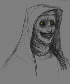 a black and white drawing of a woman with yellow eyes in a hooded sweatshirt,