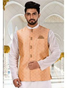 Peach Designer Modi Jacket Online at Best Price - Rutbaa Festival Jacket, India Gift, Work Culture, Coral Peach, Day Work, Work Fashion, Festival Wear