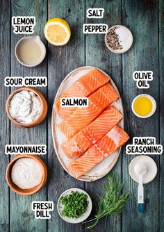 the ingredients to make salmon on a plate