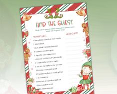 a printable christmas find the guest game with elfs and candy canes on it