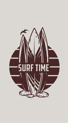 the surf time logo with two surfboards on top of each other and an oceangull