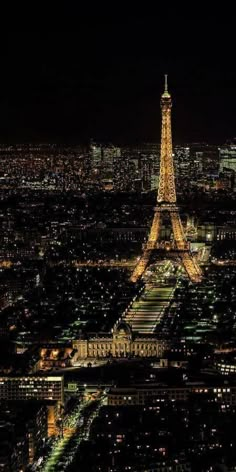 the eiffel tower lit up at night