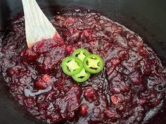 the cranberry sauce has two peppers in it and is ready to be cooked