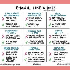 an e - mail like a boss chart with the words, i don't want to