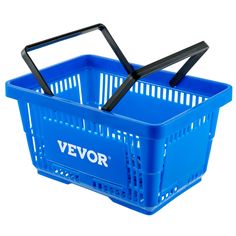 a blue shopping basket with black handles and the word vevor on it's side