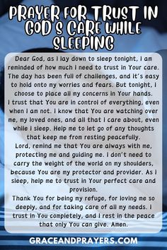 prayer for trust in god's care while sleeping