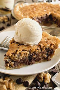 a slice of pie with ice cream on top