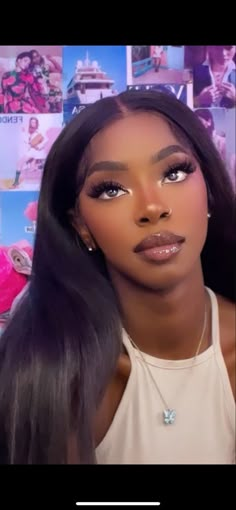 Cute Makeup For Black Women, Doll Makeup Black Woman, Black Woman Makeup Looks, No Lashes Makeup Look, Girly Makeup Looks, Makeup Ideas Black Women, Makeup Black Skin, Make Up Looks Black Women, Black Girls Makeup