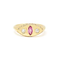 This ring was originally designed as a pinky ring and resembles a cat eye. We love the diamond halo for the added sparkle. 14K Solid Yellow Gold Ruby White Diamonds: ~0.2CTW Band Thickness 1.2mm Please note anything not marked READY TO SHIP is made to order, please allow 2 weeks for production. Build your own ring stack with any of our rings, from vintage estate rings to diamonds and dainty stacking rings, we've hand selected the best styles for ease of styling with anything and everything. Diamond Pinky Ring, Fashionably Late, Estate Rings, Ring Stack, Forever Jewelry, Pinky Ring, Diamond Halo, White Diamonds, Solid Yellow