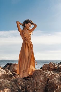 Boho Dress for Woman • Long Maxi Bohemian Dress • Beige Sandal Organic Dress | AYA Sacred Wear Brown Maxi Dress For Beach Season, Flowy Brown Beach Dresses, Flowy Brown Dresses For The Beach, Brown Maxi Boho Dress For Beach, Brown Maxi Length Beach Cover-up Dress, Beach Boho Maxi Dress In Brown, Long Brown Dress For Vacation, Brown Long Beach Dress, Brown Sleeveless Dress For Beach