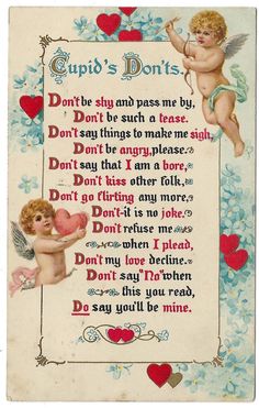 an old fashioned valentine card with two cupid's