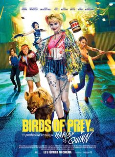 the poster for birds of prey starring in english and chinese characters, including a woman with chains