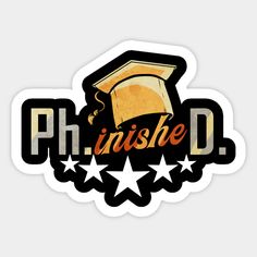 a sticker with the words, phishe d and graduation cap on it