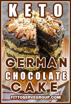 German Chocolate Cake  (Keto & Gluten-Free) Keto German Chocolate Cake, Gluten Free German Chocolate Cake, Sugar Free Chocolate Cake, German Chocolate Cake Recipe, Pecan Frosting, Crumb Cake Recipe, Gluten Free Chocolate Cake, Low Carb Cake, Postre Keto