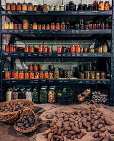 shelves filled with lots of different types of food