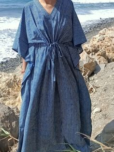 Cotton kaftan Striped Kaftan For Summer Beach Cover-up, Striped Cotton Maxi Dress For Vacation, Striped Cotton Beach Dress, Bohemian Striped Maxi Dress For Beach, Bohemian Striped Maxi Dress For Beach Cover-up, Striped Long Dress For Vacation, Casual Striped Maxi Dress For Beach, Long Striped Vacation Dress, Striped Relaxed Fit Dress For Vacation