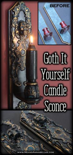 a candle that is sitting in front of a mirror with the words, goth it yourself candle