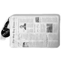 a newspaper bag with a black and white photo on it