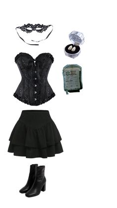 a woman's black corset and skirt outfit