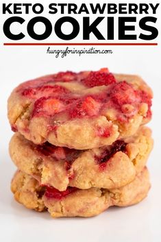 keto strawberry cookies stacked on top of each other