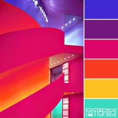 an image of the inside of a building with colors that are very vibrant and vivid