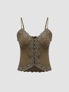 a women's bra top with lace detailing on the front and back, in brown