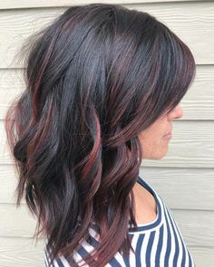 Black Hair Ombre Balayage, Classy Highlights, Red Highlights On Black Hair, Dark Red Highlights, Black Hair With Red Highlights, Balayage Black, Red Highlights In Brown Hair, Highlights On Black Hair, Blonde Ombre Hair