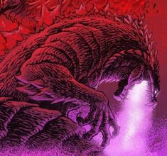 an image of a godzilla in red and purple