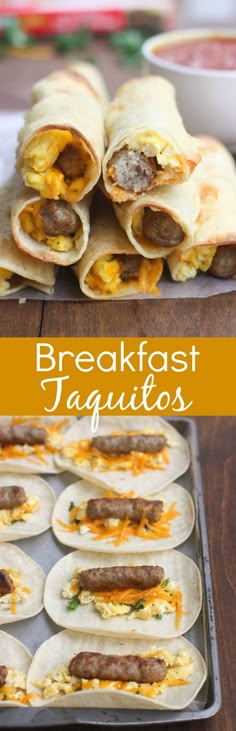 breakfast taquitass are ready to be eaten in the oven and served on tortillas