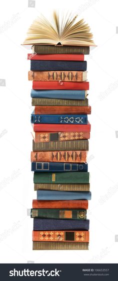 a stack of books on top of each other in front of a white background stock photo