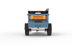 the back end of a small blue vehicle