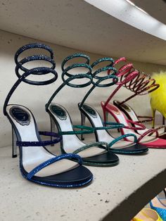 Rene Caovilla heels #luxury #galerieslafayette #fashion #bleu #rose #pink #blue #green #sparkle #heels #aesthetic #renecaovilla Sparkle Heels Aesthetic, Rene Caovilla Heels Aesthetic, Rene Cavalli Heels, Rene Caovilla Heels Outfit, Renee Caovilla Heels, Caovilla Heels, Bison Board, Rene Caovilla Heels, Heels Luxury