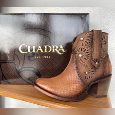 Cuadra Ankle Boot Genuine Python And Bovine Leather Western Style Honey/Copper Cuadra Boots, Clog Boots, Bridal Outfit, Knit Boots, Black Suede Heels, Lace Up Booties, Pull On Boots, Brown Ankle Boots, Wedge Boots