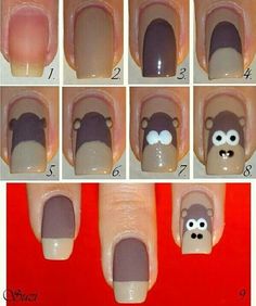 Monkey nails nail art steps animal nail tutorial Monkey Nail Art, Monkey Nails, Stone Nails, Do It Yourself Nails, Nails Colorful, Water Marble, Nail Designs Tutorial, Colorful Nail