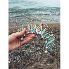 Crown with blue crystals, tiara with crystals,mermaid tiara, - Inspire Uplift Ocean Themed Hair Accessories, Sea Crown, Mermaid Tiara, Blue Tiara, Real Mermaid, Shell Crowns, Maritime Style, Mermaid Crown, Mermaid Shell