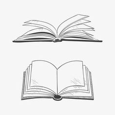 two open books with one opened and the other closed on top of it, in black and white