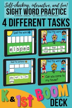 four different types of words and pictures for kids to use in their classroom workbooks