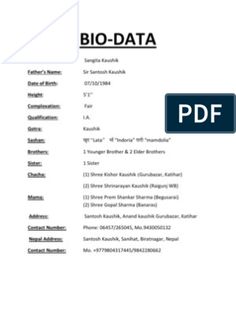 a white paper with the words bio data on it