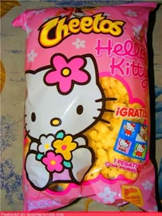 a bag of hello kitty snacks sitting on top of a table