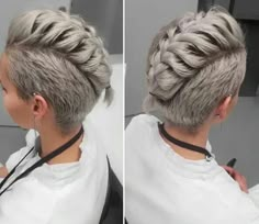 Allergeilste Sommerfrisur! Hair Curt, Undercut Braid, Short Mohawk, Braid Hairstyle, Penteado Cabelo Curto, Undercut Hairstyles, Braids For Short Hair, Shaved Hair, Hair Envy