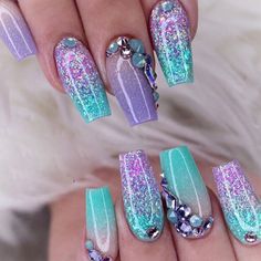 Ongles Baby Blue, Rhinestone Nail Art, Latest Nail Designs, Baby Blue Nails, Fun Nail Colors, Purple Nail Designs, Coffin Shape, Blue Nail Designs, Nails Spring