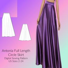 the full length circle skirt sewing pattern is shown