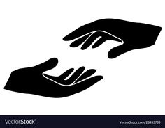 two hands reaching for each other in black and white colors on a white background illustration