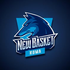 the new basket roma logo on a dark background with blue and white colors, it looks like an animal's head