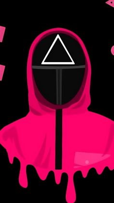 a pink hoodie with a triangle in the center and letters around it on a black background