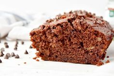 a close up of a piece of chocolate cake