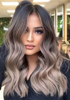 ombre brunette beige , hair color inspo, hair color ideas, brunette hair color Highlights 2024, Ash Brown Hair Balayage, Beige Hair, Brunettes Highlights, Brown Ombre Hair