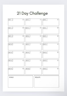 the printable 21 day challenge is shown in black and white