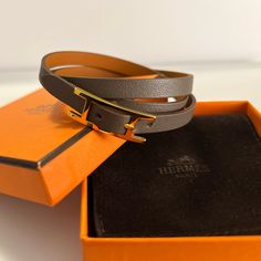 Herms Behapi Double Tour Bracelet. Leather Strap With Gold Hardware. Brand New, Never Worn. Hermes Leather Bracelet, Hermes Leather, Hermes Jewelry, Bracelet Leather, Luxury Jewelry, Womens Jewelry Bracelets, Cartier, Gold Hardware, Leather Bracelet