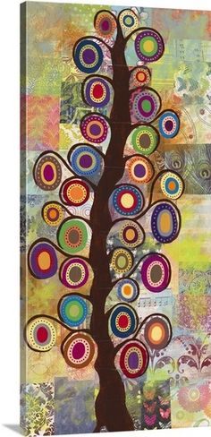 a painting with circles on it and a tree in the middle